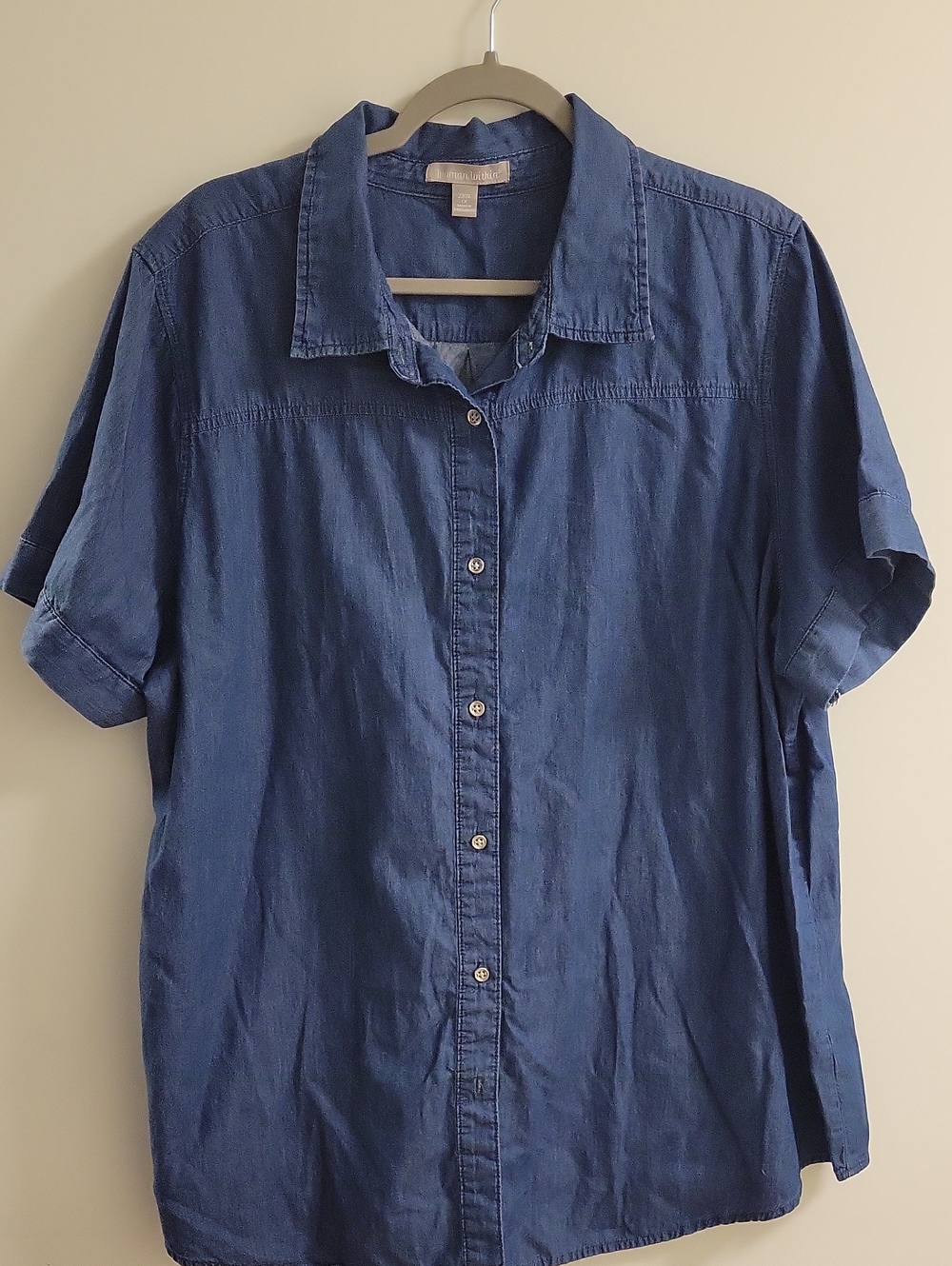 Women Within Casual Blue Short-Sleeve Button-Up Shirt Size 1x